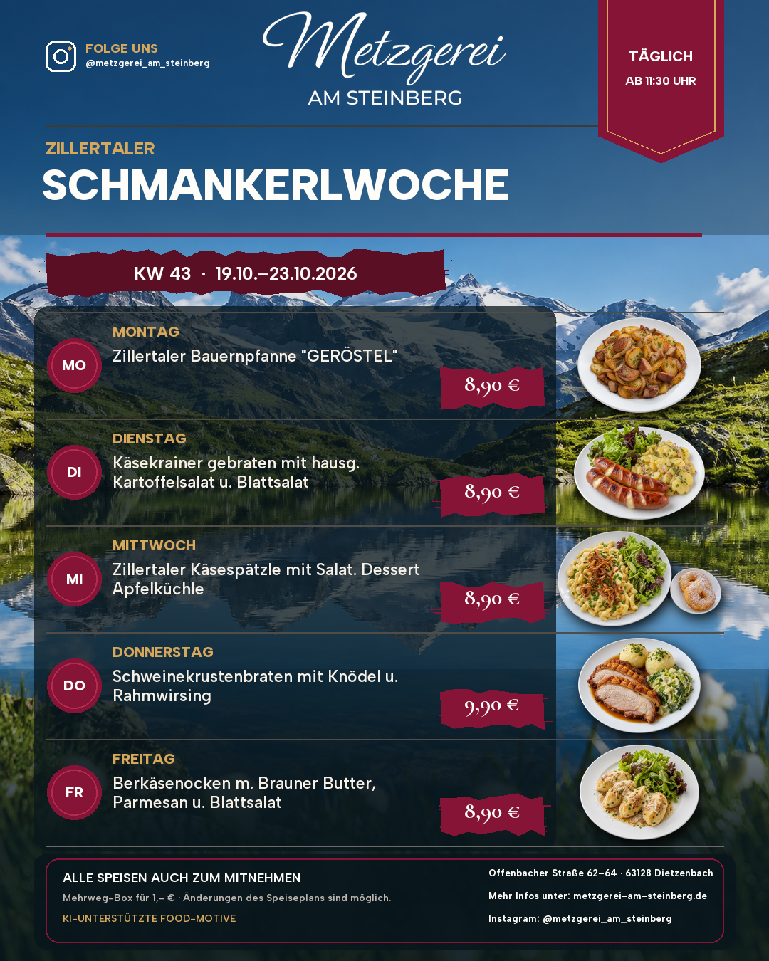 Wochenkarte KW 43: alle Tagesgerichte und Preise