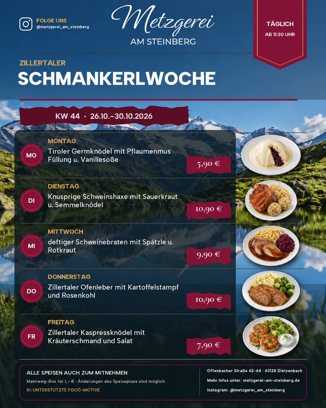 Wochenkarte KW 44: alle Tagesgerichte und Preise