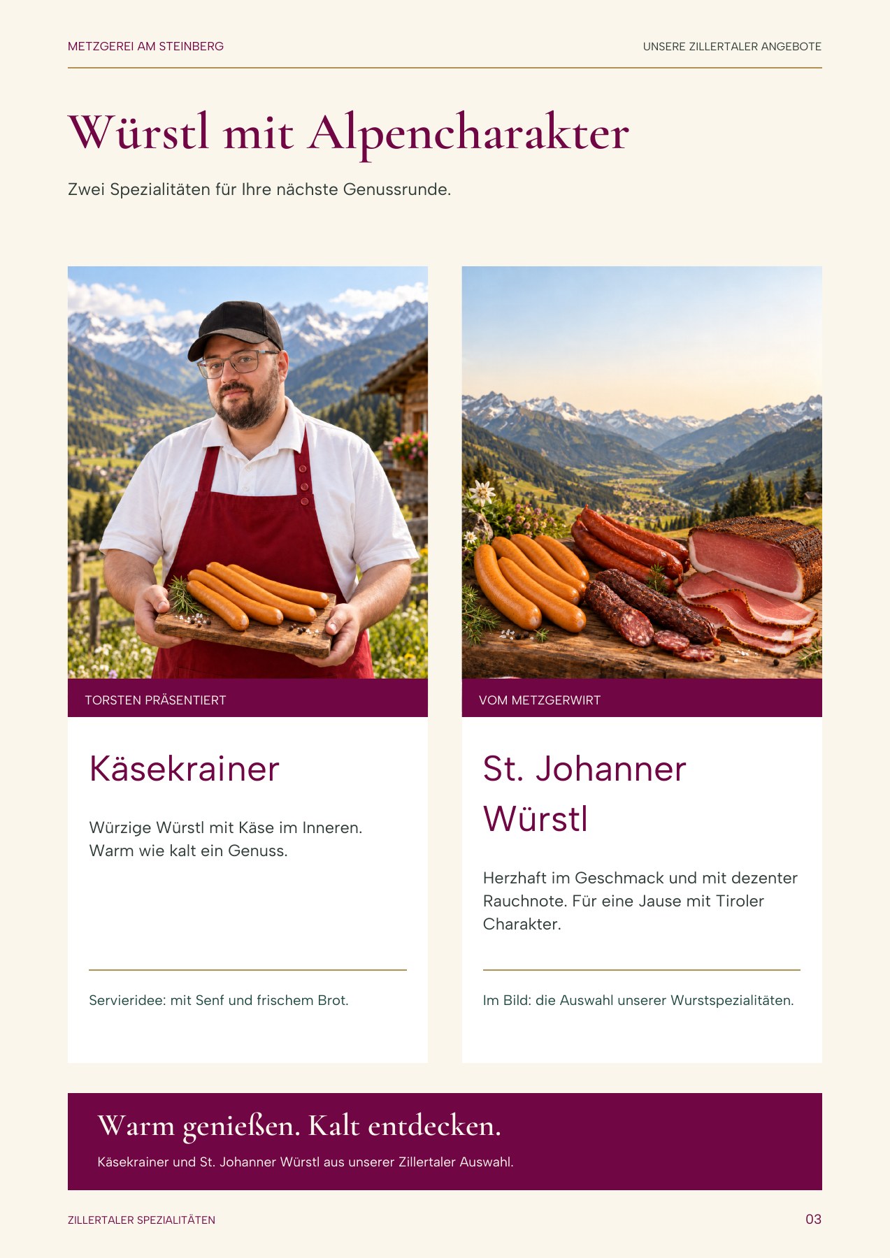 Seite 3: Käsekrainer und St. Johanner Würstl